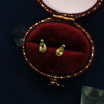 Genuine Peridot Droplet Stud Earrings, 5 of 11