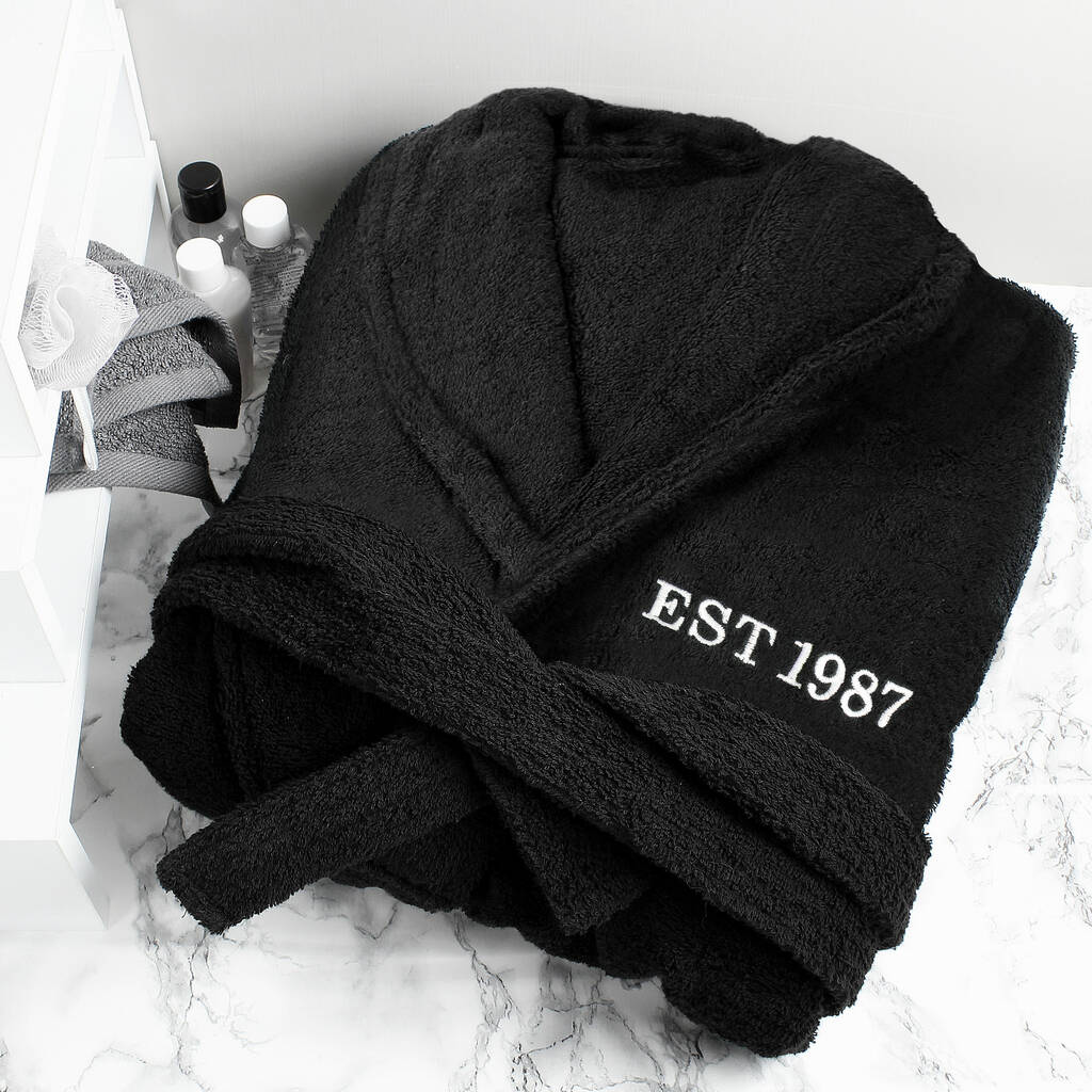 Personalised Black Dressing Gown Unisex By Sassy Bloom As seen on TV