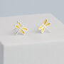 Sterling Silver Yellow Dragonfly Stud Earrings, thumbnail 1 of 4