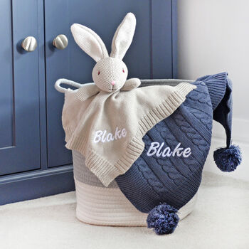 Personalised Bunny Comforter And Cable Blanket Steel, 5 of 10