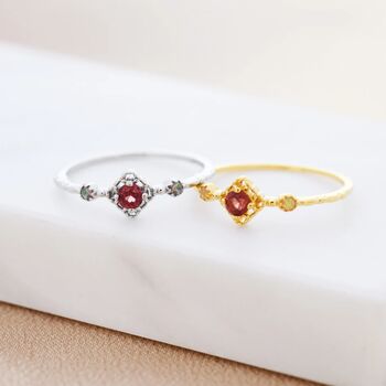 Vintage Inspired Natural Garnet Red And Opal Ring, 5 of 11