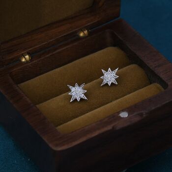 Starburst Cz Crystals Stud Earrings In Sterling Silver, 3 of 11
