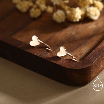 Tiny Heart Huggie Hoop Earrings In Sterling Silver, 6 of 11