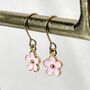Pink Daisy Enamel Earrings Gold Plated Flower Gift, thumbnail 2 of 5