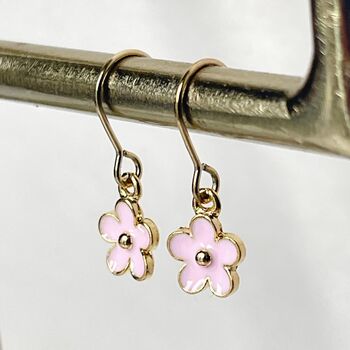 Pink Daisy Enamel Earrings Gold Plated Flower Gift, 2 of 5
