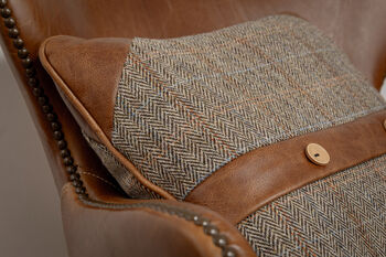 Tweed And Leather Belt Button Cushion Two Options, 3 of 12
