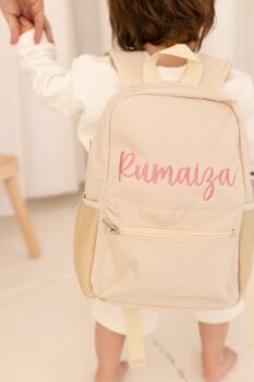Child's Personalised Embroidered Italic Name Rucksack Perfect For Nursery, 2 of 5