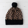 Leopard Knitted Pom Pom Hat, thumbnail 5 of 11