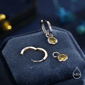Sterling Silver November Birthstone Citrine Yellow Crystal Drop Hoop Earrings, 2 of 11