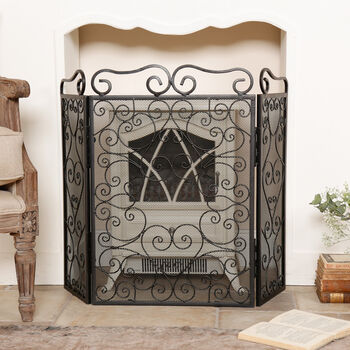 Ornate Scrolled Design Fire Screen And Spark Protector, 6 of 7