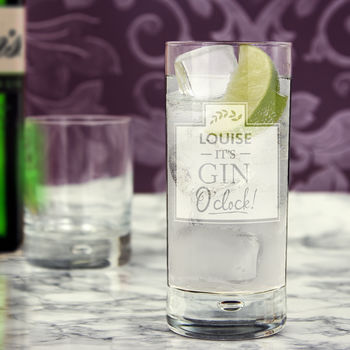 Personalised 'Gin O Clock' Etched Glass, 3 of 3