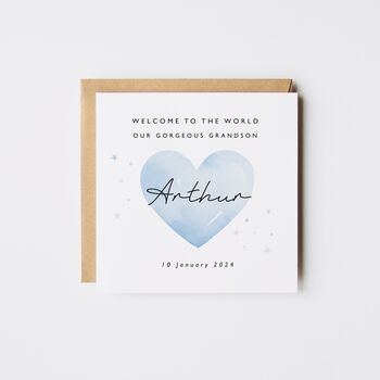 Welcome To The World Card, Personalised New Baby Boy Card Date/Weight, 3 of 4