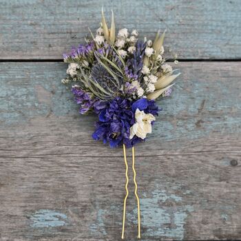 Set Of Three Wedding Dried Flower Hair Pins Meadow Blues, 4 of 4