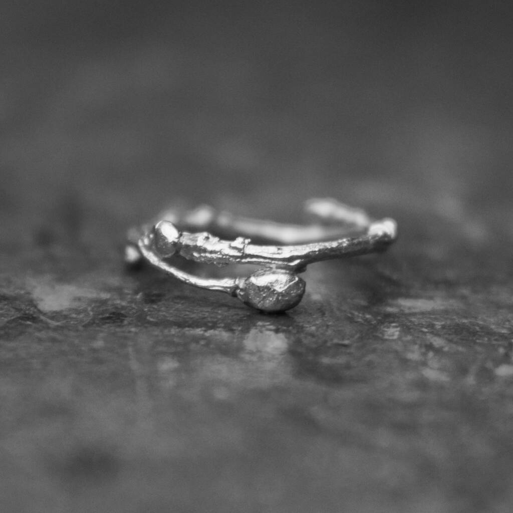 Hazel Twig Ring In Solid Recycled Silver Wide Band, 1 of 2