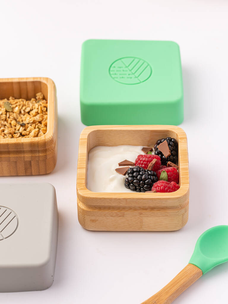 Bamboo Snack Pots Green And Grey By eco rascals