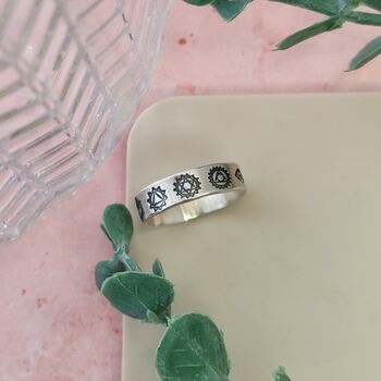 Seven Chakras Silver Band Ring Can Be Personalised, 3 of 7
