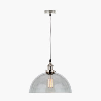 Silver Metal And Grey Glass Dome Pendant Ceiling Light, 3 of 8