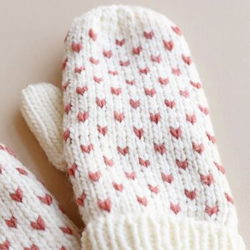 White And Pink Knitted Bobble Hat And Mittens Set, 7 of 8