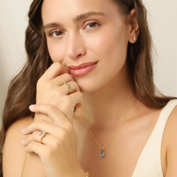 Blue Sapphire And Blue Topaz Pear Cut Pendant Necklace In Sterling Silver And Gold Vermeil, 7 of 12