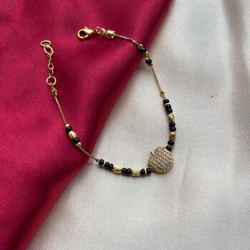 18k Gold Plated Black Bead Nazar Charm Bracelet, 3 of 7