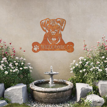 Custom Boxer Dog Welcome Metal Wall Art Sign For Home And Garden Lovers, 8 of 11