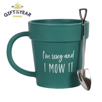 Funny Gifts For Him Plant Pot Mug With Shovel Spoon, 4 of 4