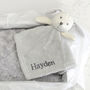 Personalised Grey Puppy Comforter And Blanket Gift Set, thumbnail 2 of 7