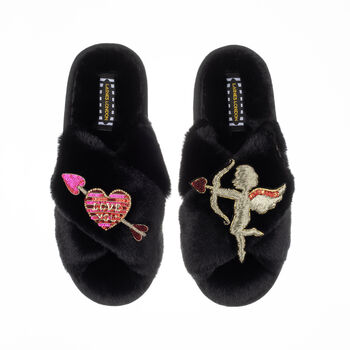 Classic Laines Slippers With Cupid And Love Brooch, 5 of 7