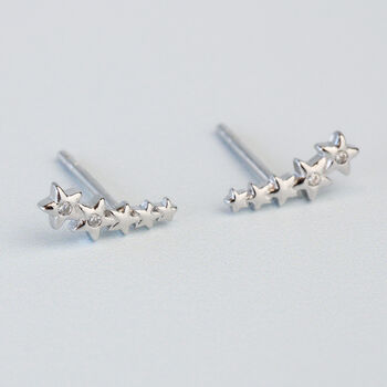 Sterling Silver Tiny Star Ear Climber Stud Earrings, 2 of 4