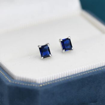 Emerald Cut Sapphire Blue Cz Stud Earrings, 3 of 12