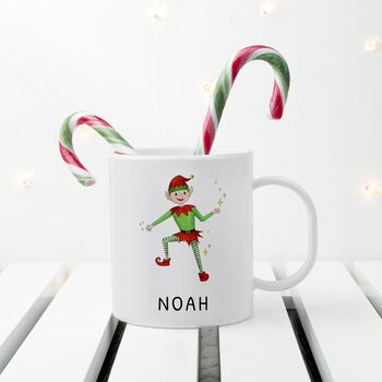 Personalised Playful Elf Christmas Polymer Mug, 3 of 9