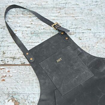 Personalised Black Buffalo Leather Apron With Pockets, 4 of 7