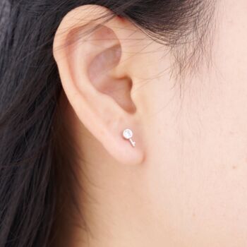 Dainty Cz Stone Padlock And Key Stud Earrings, 925 Sterling Silver, 2 of 8