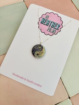 Yin Yang Glitter Charm Necklace / Zen Gift For Her / Minimal Spiritual Jewellery / Cute Statement Necklace, 3 of 7