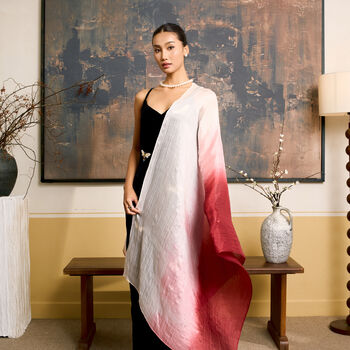 100% Mulberry Silk Scarf, Ombre Burgundy Pink White In Gift Box, 2 of 11