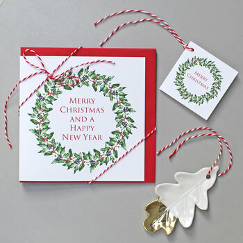 Christmas Cards With Holly And Ivy Wreath Illustration, 2 of 3