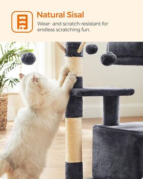 72cm Three Level Grey Cat Tree With Three Pompoms, 7 of 8