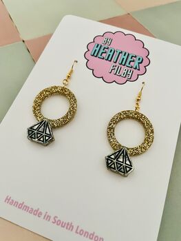 Gold Engagement Ring Glitter Earrings, 3 of 4