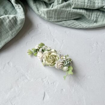 White And Sage Green Paper Flower Hair Clip, 2 of 5