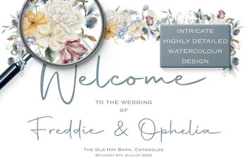 Wedding Welcome Sign Burgundy Blue White Florals, 3 of 6