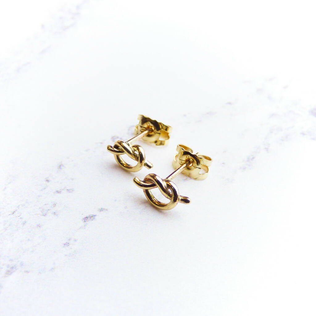 Yellow Gold Love Knot Earrings, 1 of 3
