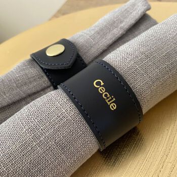 Navy Personalised Leather Napkin Rings, 2 of 6