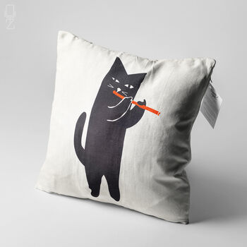 Musician Black Cat Themed Cushion Cover, 3 of 7