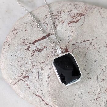 The Rectangle Black Onyx Necklace, Silver, 5 of 8
