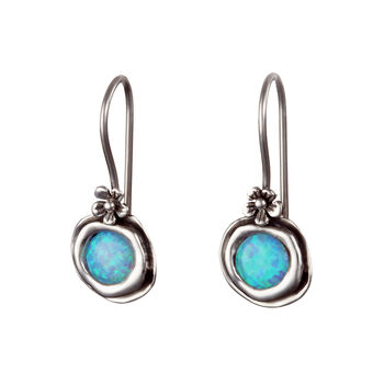 Sterling Silver Opal Earrings With Dainty Flower Detail, 4 of 6