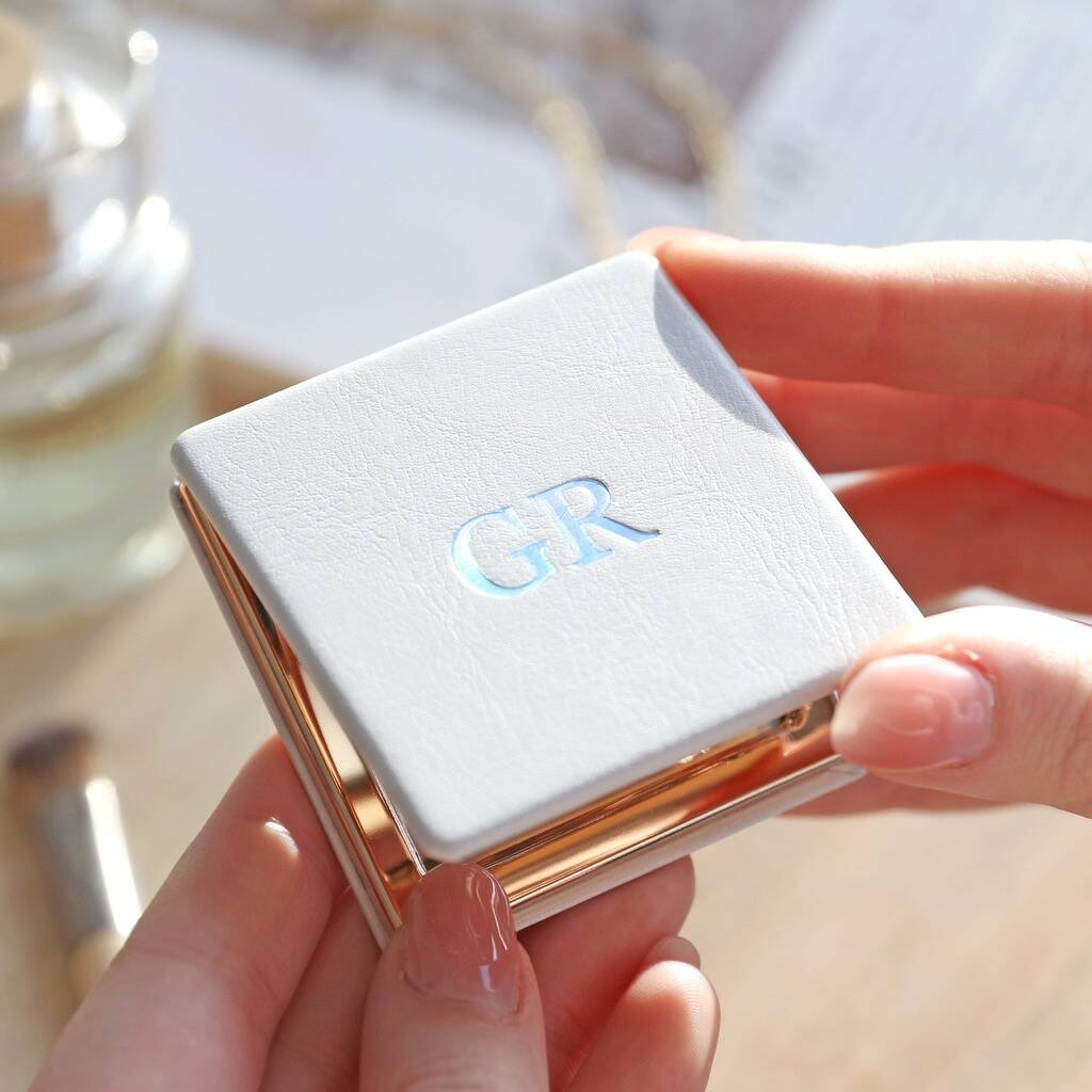 Personalised Foil Initials Grey Square Compact Mirror, 1 of 2