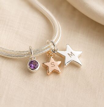 Personalised Birthstone Double Star Bracelet In Silver, 2 of 9