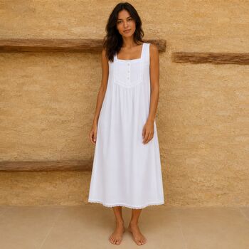 Women's Victorian Style White Sleeveless Cotton Nicole Nightdress Pintuck And Broderie Anglaise Nightgown, 6 of 8