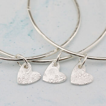 Sterling Silver Textured Heart Charm Bangle, 3 of 5