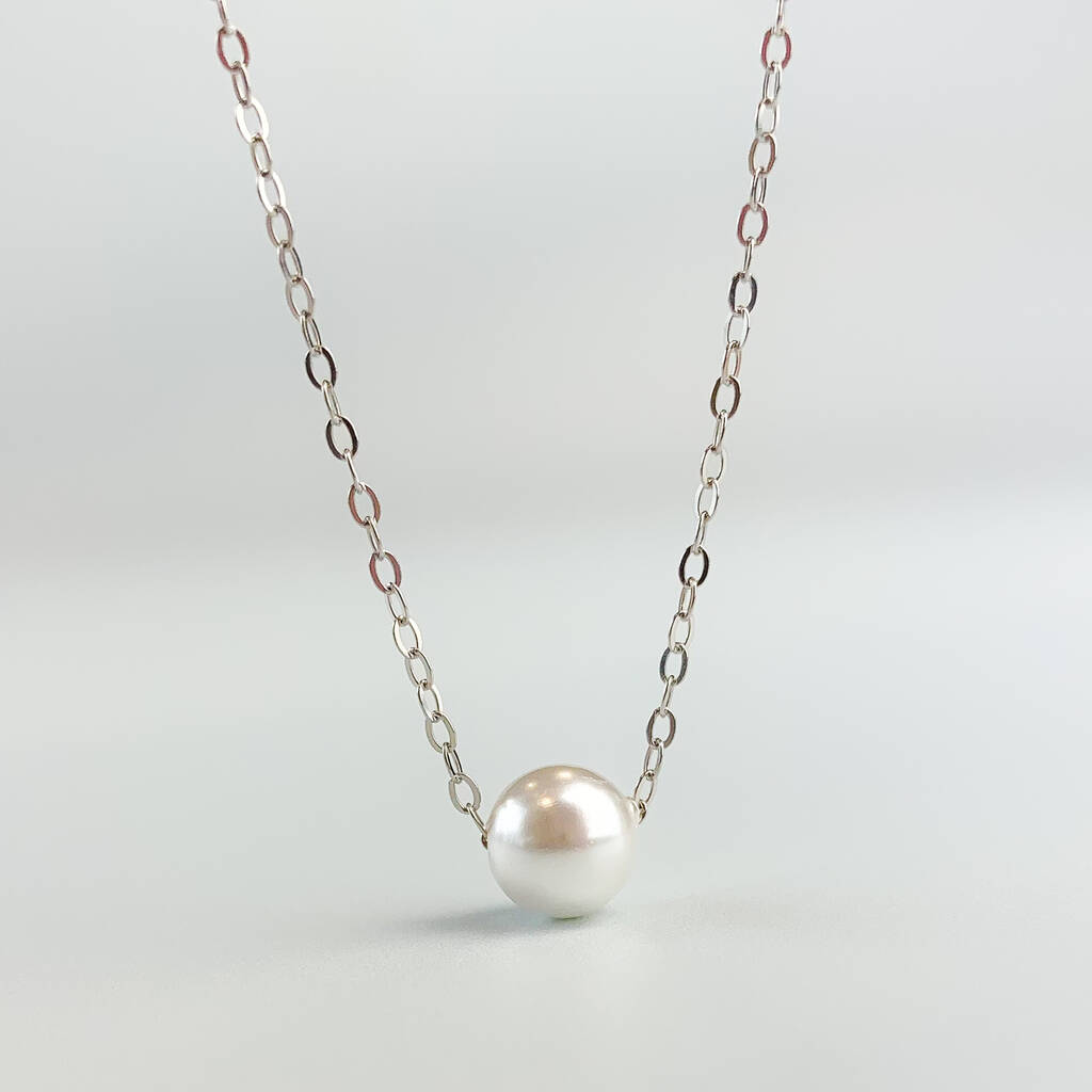 Sterling Silver Simple Pearl Necklace, 1 of 5